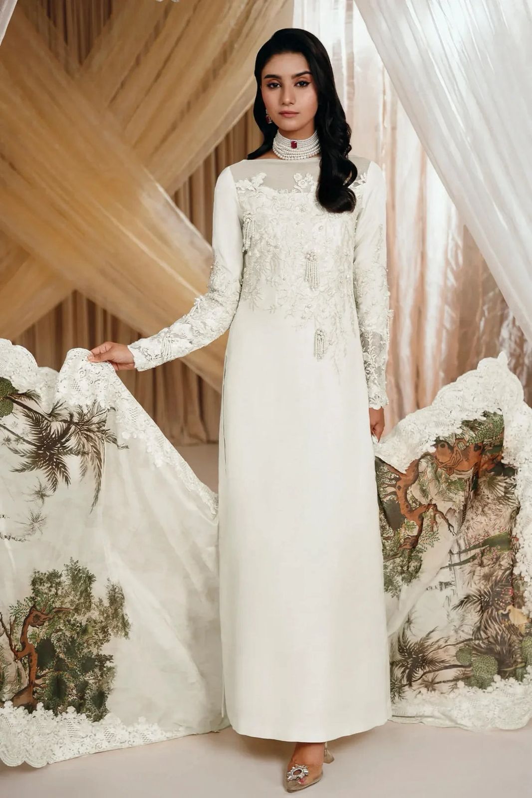 Musferah Saad (Pearl Symphony) – Pure Soft Charmeuse Silk Suit with Heavy Adda Work