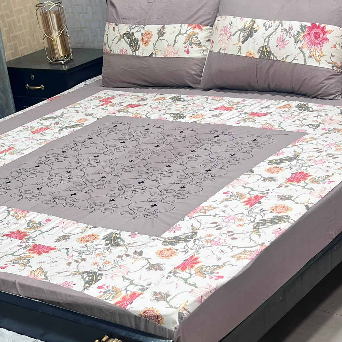 Embroidered Patchwork King Size Bedsheet Collection (Cotton Satin / Percale / Duck)