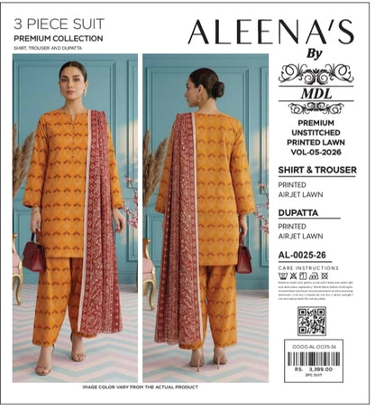 MDL Aleena’s Original – 3-Piece Digital Printed Air Jet Lawn Collection