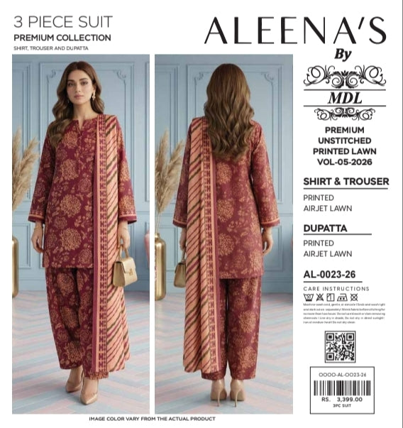 MDL Aleena’s Original – 3-Piece Digital Printed Air Jet Lawn Collection
