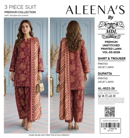 MDL Aleena’s Original – 3-Piece Digital Printed Air Jet Lawn Collection